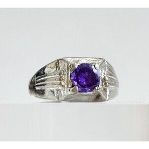 Silver Toned Round Cut Purple Gemstone Vintage Ring - sz 7.25